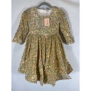 Girls Gold Sequin Party Dress With Bow By BMG  Size 10
